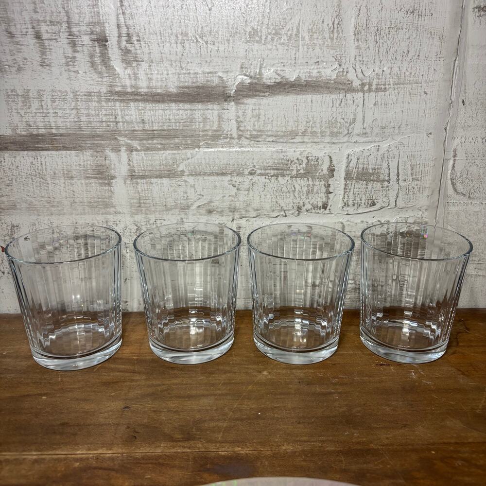 Set of 4 Clear Ribbed Low Whiskey Glasses
